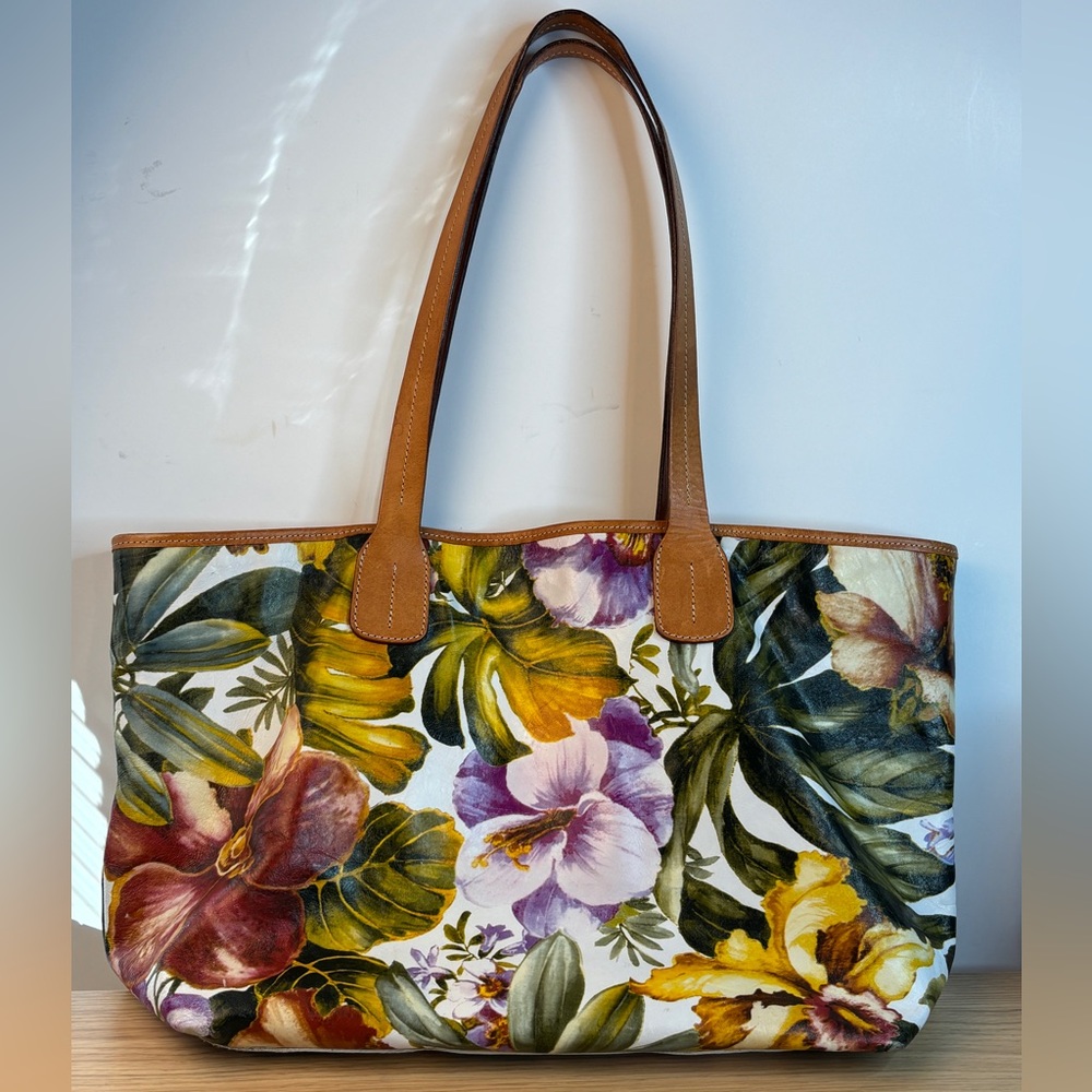 Maurizio Taiuti Genuine Italian‎ Leather “Orchid” Print Large Tote